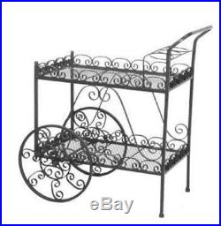 Elegant Metal Tea Cart Plant Stand Pot Rack Two Shelves Shabby Chic Bronze Decor