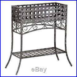 Elevated Rectangular Metal Planter Stand in Black Wrought Iron