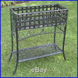 Elevated Rectangular Metal Planter Stand in Black Wrought Iron Outdoor