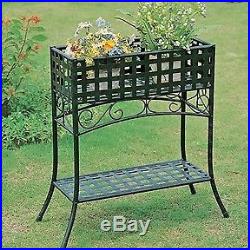Elevated Rectangular Metal Planter Stand in Black Wrought Iron Weather Proof