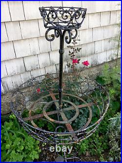 FRENCH ANTIQUE C. 1910s LARGE METAL ROUND 2 TIERED PLANT STAND