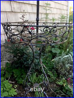 FRENCH ANTIQUE C. 1910s LARGE METAL ROUND 2 TIERED PLANT STAND