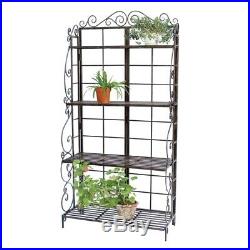 Fast Furnishings Black Metal Indoor Outdoor Planter Stand with 4 Shelves