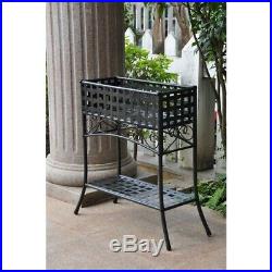 Fast Furnishings Elevated Rectangular Metal Planter Stand in Black Wrought Iron