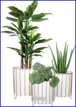 Floor Standing Planters with Metal Wire Base, White Metal Plant Pot Gold Planter