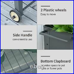 Flower Cart Elevated Garden Bed Trolley Metal Plant Care Stand Tool Shelf Grey