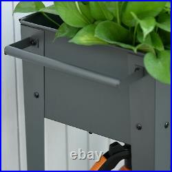 Flower Cart Elevated Garden Bed Trolley Metal Plant Care Stand Tool Shelf Grey