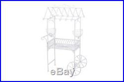 Flower Cart Iron Stand Garden Decor With Wheels For Flower Pots Durable White