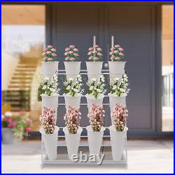 Flower Display Stand + 12Pcs Buckets 3 Layers Metal Plant Stand with Wheels White