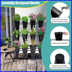 Flower Display Stand 12 Buckets 3 Layers Metal Plant Stand with Wheels Black