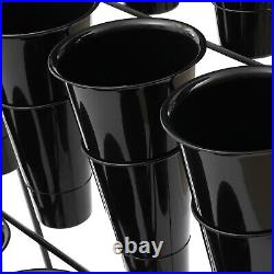 Flower Display Stand 12 Buckets 3 Layers Metal Plant Stand with Wheels Black