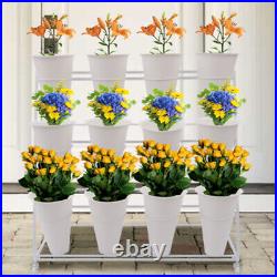 Flower Display Stand 12pcs Round Buckets 3 Layers Metal Plant Stand with Wheels