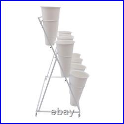 Flower Display Stand 12pcs Round Buckets 3 Layers Metal Plant Stand with Wheels
