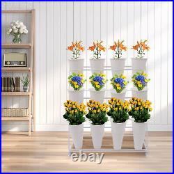 Flower Display Stand 3 Layers Metal Plant Stand &Wheels Plant Shelf+12 Buckets