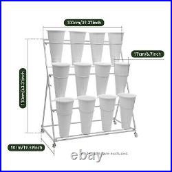 Flower Display Stand 3 Layers Metal Plant Stand with Wheels Plant Shelf+12 Buckets
