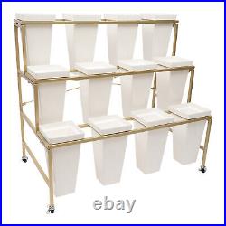 Flower Display Stand With 12 Bucket 3-layer Metal Plant Stand Shelf Withwheels