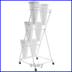 Flower Display Stand With 6PCS Buckets 3 Layers Metal Plant Stand with Wheels