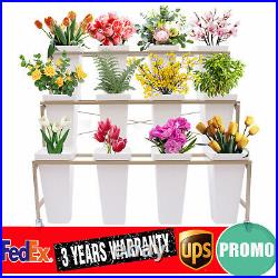 Flower Display Stand with 12 Square Buckets 3 Layers Metal Plant Stand with Wheels