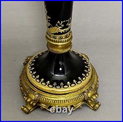 Flower Stand Black Glass with Gold Print Metal Base Centerpiece 11.5Dia 27High