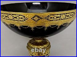 Flower Stand Black Glass with Gold Print Metal Base Centerpiece 11.5Dia 27High