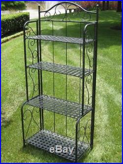 Folding Bakers Rack Outdoor Small Multiple Plant Stand Antique Black Metal Patio