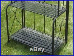 Folding Bakers Rack Outdoor Small Multiple Plant Stand Antique Black Metal Patio