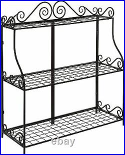 Freestanding Black Metal Scrollwork 3 Tier Plant Stand/ Storage Organizer Shelf