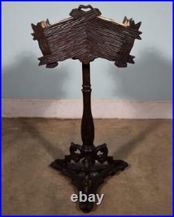 French Antique Walnut Highly Carved Black Forest Plant Stand with Metal Liner
