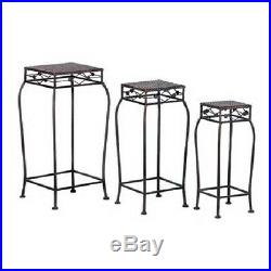French Market Plant Stands Metal Rattan Set Of Three Old World Elegance