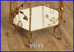 French Victorian Style Gilded Wrought Iron Lighted Etagere or Plant Stand