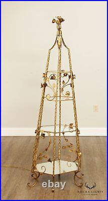 French Victorian Style Gilded Wrought Iron Lighted Etagere or Plant Stand