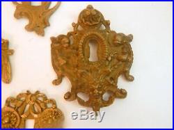 French Vintage Metal Bronze Hardware Pulls, Escutcheons, Medallions 75 Pieces