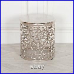 Fretwork Aluminium Hammered Stool Side Drum Table Lamp Plant Stand Bedside