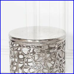 Fretwork Aluminium Hammered Stool Side Drum Table Lamp Plant Stand Bedside