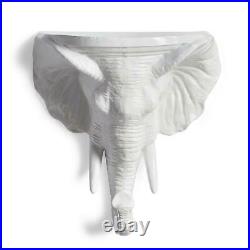 Frontgate Elephant Sconce Plant Shelf Stand Wall Hanging Aluminum Glossy White