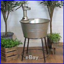 Galvanized Metal Wash Tub on Stand Outdoor Decor Vintage Inspired Garden Stand