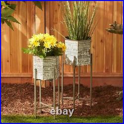 Galvanized Sheet Metal Rustic Plant Stand Flower Pot Planter Set Hexagon