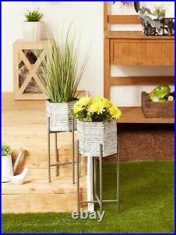 Galvanized Sheet Metal Rustic Plant Stand Flower Pot Planter Set Hexagon