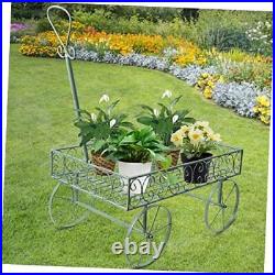 Garden Cart Plant Stand with Wheels, Metal Plant Stand for Indoor Outdoor