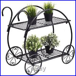 Garden Cart Stand Flower Pot Plant Holder 2 Tier Display Rack Heavy Duty Metal