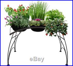 Garden Table Graphite Planter Stand Indoor Outdoor Black Metal Saucer Included