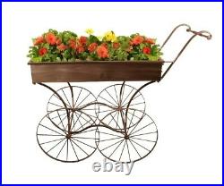 Garden Wagon Flower Planter Retro Metal Rolling Display Cart Antique Finish Yard