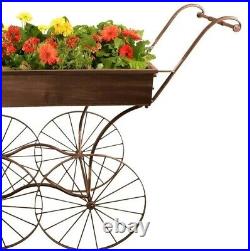 Garden Wagon Flower Planter Retro Metal Rolling Display Cart Antique Finish Yard
