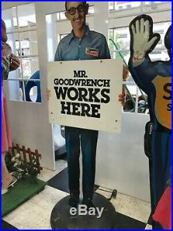 General Motors Mr. Goodwrench Works Here Metal Standing Sign Circa 1970's