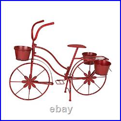 Glitzhome Bicycle Plant Stand Metal Standing Planter Hand Painted Flower Holder