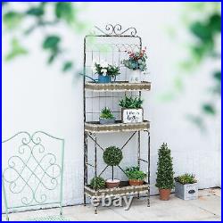 Glitzhome Farmhouse Rustic Metal Stand Planter Flower Holder Rack 3-Tier Shelves
