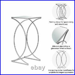 Glitzhome Set of 2 Luxe Metal Frame Glass Top Accent End Side Table Plant Stand