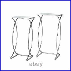 Glitzhome Set of 2 Luxe Metal Frame Glass Top Accent End Side Table Plant Stand