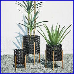 Glitzhome Set of 3 Modern Wicker Metal Pot Planter Stand Indoor Garden Decor New