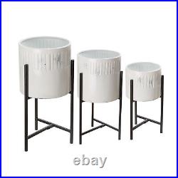 Glitzhome Set of 3 Washed White Metal Plant Stand Pot Planter Garden Display New